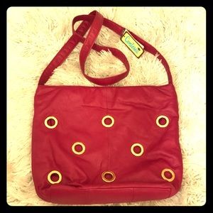 NWT leather designer Contessa tote bag fuschia NEW real leather unused Vintage